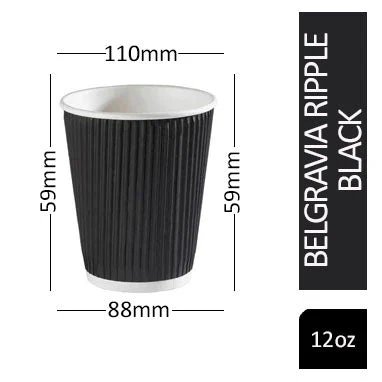 Belgravia 12oz/35cl Triple Walled Black Ripple Cups 25's