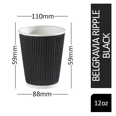 Belgravia 12oz/35cl Triple Walled Black Ripple Cups 25's