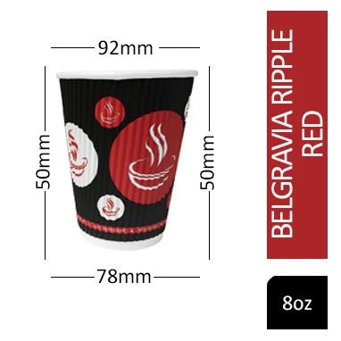 Belgravia 8oz Red & Black Single Walled Paper Cups 50's