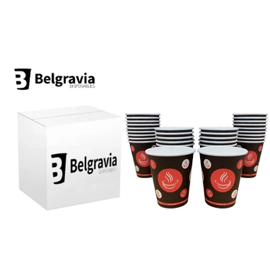 Belgravia 8oz Red & Black Single Walled Paper Cups 50's