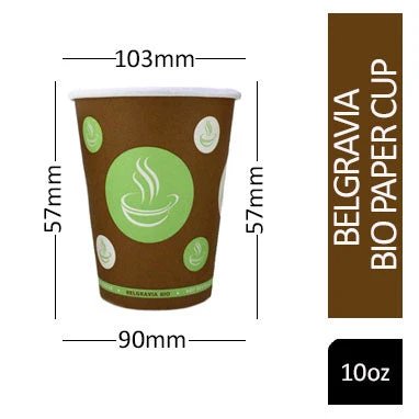 10oz Belgravia Biodegradable & Compostable Single Walled Paper Cups 50's