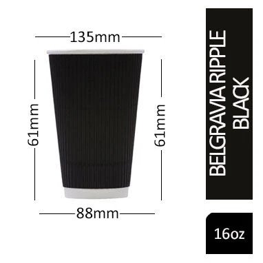 Belgravia 16oz Triple Walled Paper Black Ripple Cups 25's
