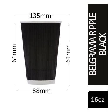 Belgravia 16oz Triple Walled Paper Black Ripple Cups 25's