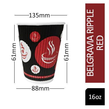 Belgravia 16oz Triple Walled Paper Red & Black Ripple Cups 25s - PACK (20)