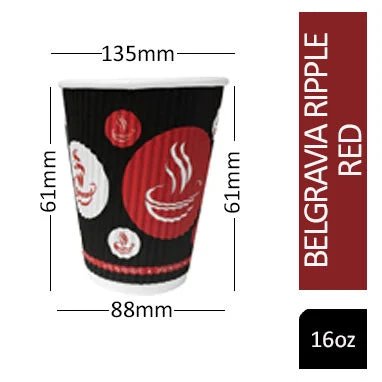 Belgravia 16oz Triple Walled Paper Red & Black Ripple Cups 25s
