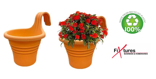 Fixtures Hang Easy Single Eco Planter Fence or Balcony Hook on Planters Terracotta/Orange