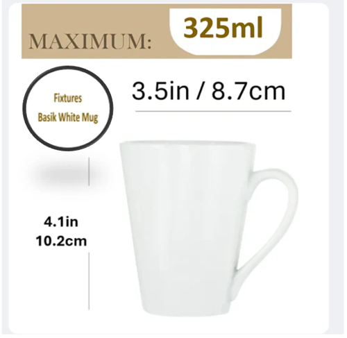 Fixtures New 12oz Stylish Plain White Conical Mugs - PACK (12)