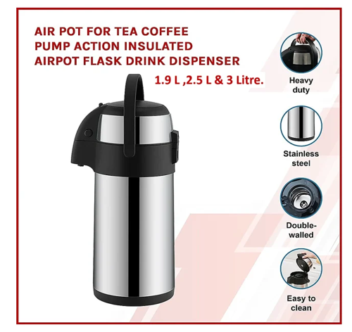 Fixtures Chrome President Pump AirPot Vacuum Jug 3 Litre