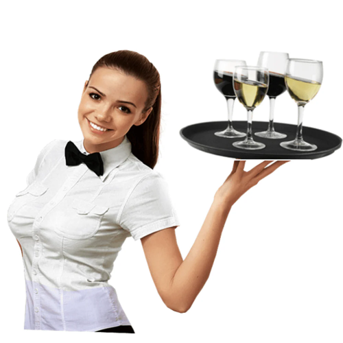 Round Bar tray - 14'' Black Non Slip Round Serving Drinks Trays