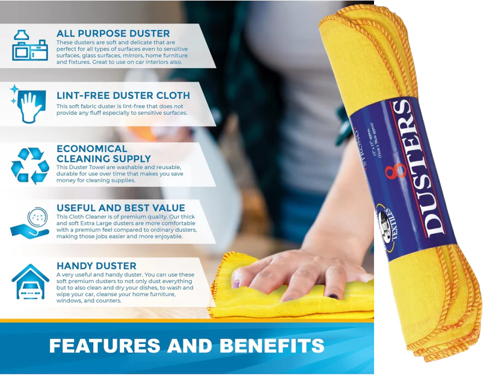 Yellow Duster 28 x 30cm (Pack of 8) - PACK (36)