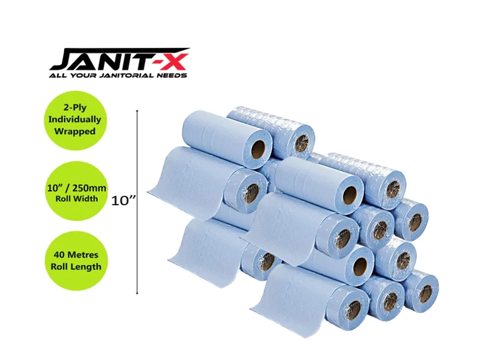 Janit-X 10 Inch Blue Eco 2 Ply Hygiene Couch Roll Made in UK from 100% Recycled paper