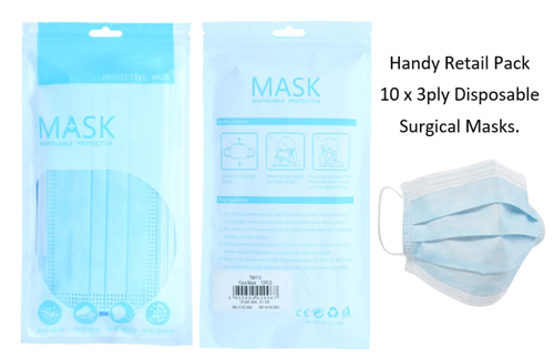 Disposable Surgical Face 3 Ply Mask {Retail Packed} 10's