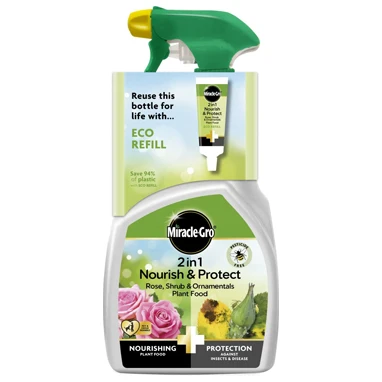 Miracle-Gro 2 In 1 Nourish And Protect Rose, Shrub Plant Food, 800Ml