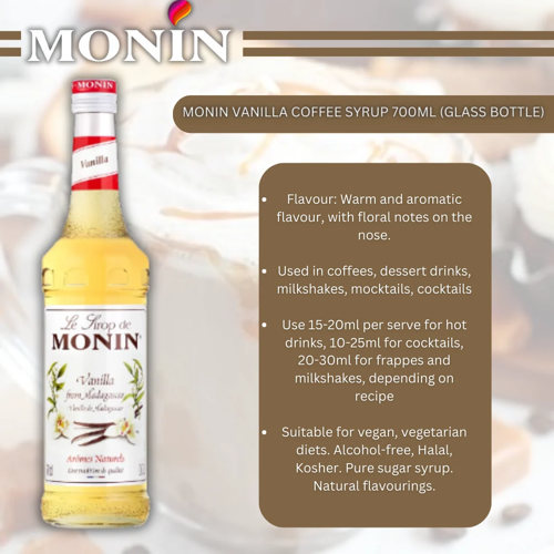 MONIN Vanilla Cocktail Syrup 700ml (Glass Bottle)