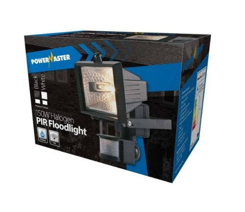 Powermaster 150W Eco Halogen PIR Black Floodlight {Bulb Included, Not part of the Pack}