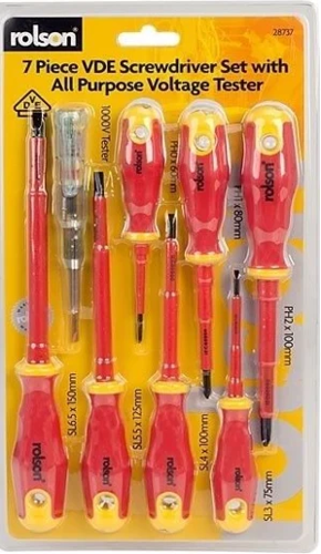 Rolson 7pc VDE Screwdriver Set with Voltage Tester