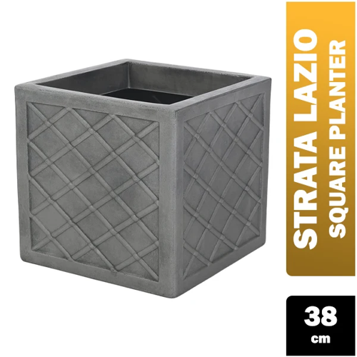 Strata Lazio Square Plastic Planter Plant Pot Grey 38cm (GN698)