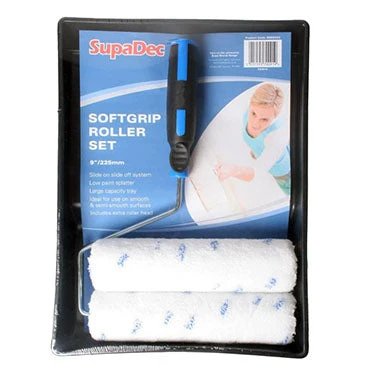 SupaDec Softgrip 4pc Roller Set 9 inch Roller, Paint Tray and 2 Roller Sleeves.