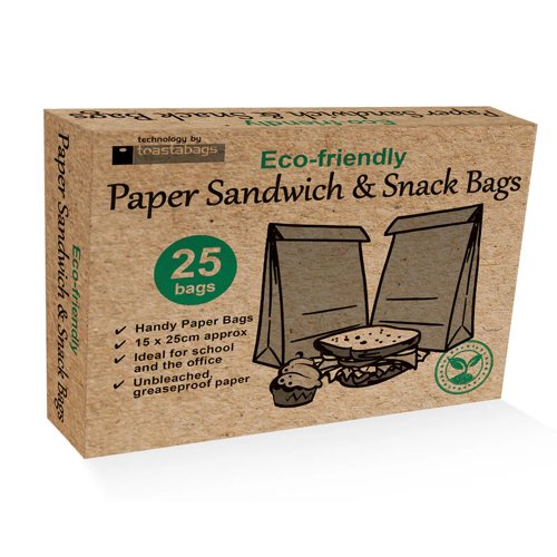 ECO Friendly Paper Sandwich & Snack Bags by TOASTABAGS Grease Proof Paper Bags x 25