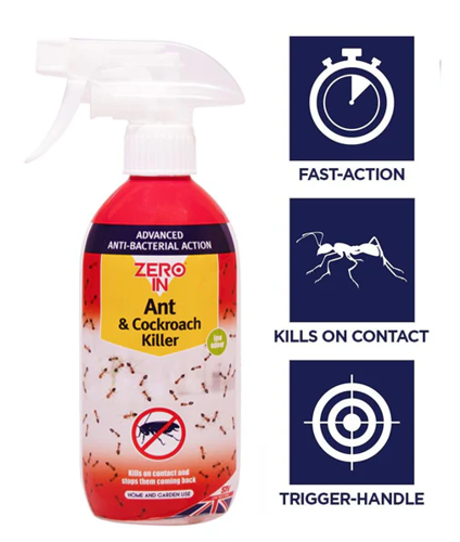 Zero-In Advanced Anti-Bacterial Ant & Cockroach Killer 500ml (ZER958) - PACK (6)