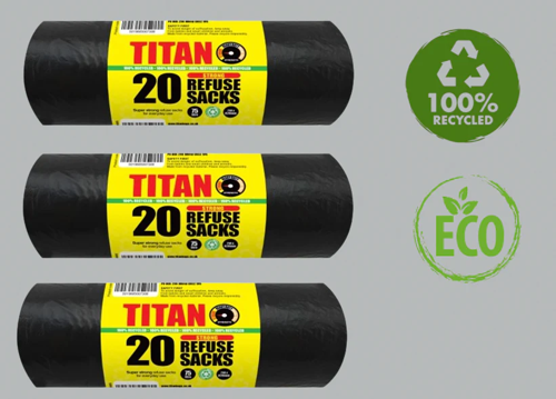 Super Strong Refuse / Bin Sacks 75 Litre & 100% Recycled 20's - PACK (20)