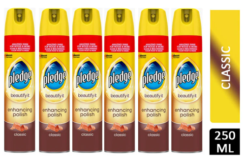 Pledge Classic Enhancing Wood Polish 250ml Fast & Easy Shine - PACK (6)