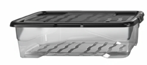 Strata Curve Clear Plastic Storage Box U/Bed 42 Litre (Black Lid) (HW209)