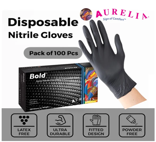 Aurelia BOLD Black Powder Free SMALL Nitrile Gloves 100's