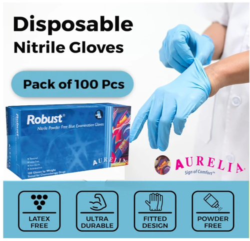 Aurelia Robust Blue POWDER FREE Nitrile Disposable Gloves x 100 SMALL