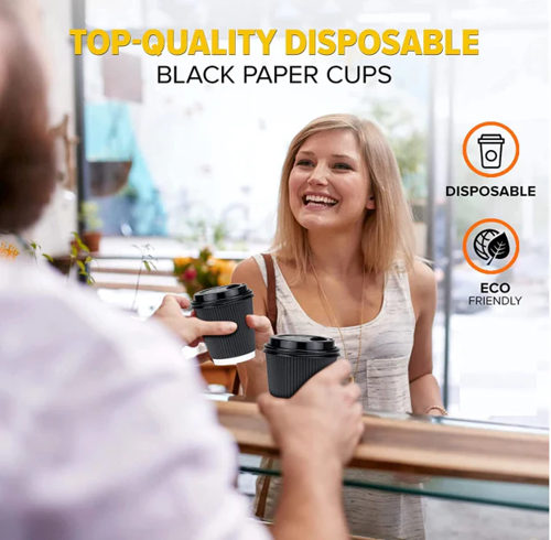 Belgravia 25cl/8oz Triple Walled Black Ripple Cups 25's