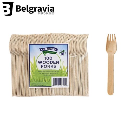 Belgravia Disposables Eco Friendly Wooden Cutlery Forks 100's