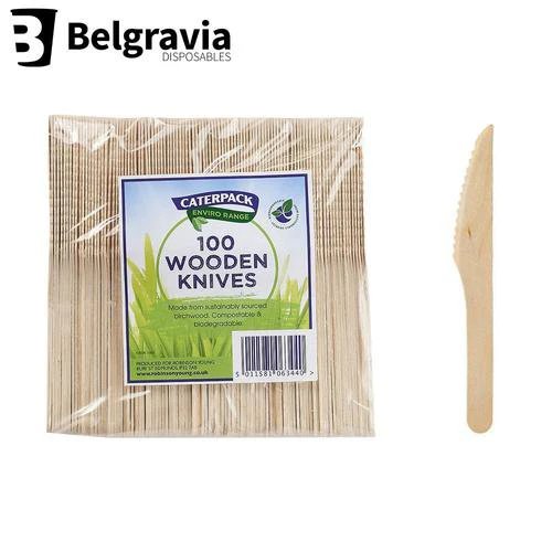 Belgravia Disposables Eco Friendly Wooden Cutlery Knives 100's