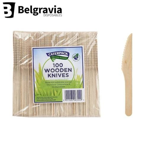 Belgravia Disposables Eco Friendly Wooden Cutlery Knives 100's