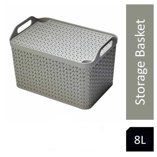 Strata Weave Baskets with Lids 8 Litre Home Multipurpose Storage Organiser - COOL GREY (HW122COOLGRE
