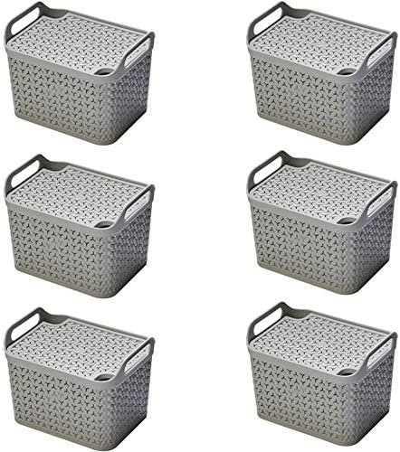 Strata Weave Baskets with Lids 8 Litre Home Multipurpose Storage Organiser - COOL GREY (HW122COOLGRE