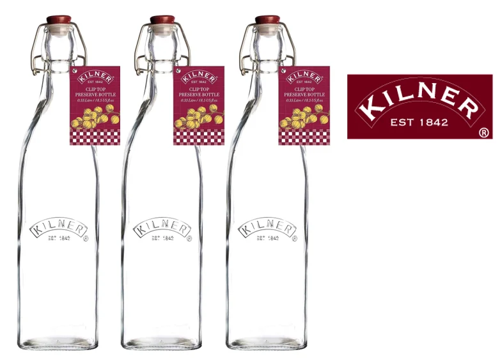 Kilner Branded Traditional Square Airtight Clip Top Preserve Glass Bottles 0.55 Litre (0025.471)
