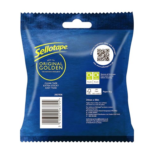 Sellotape Original Golden, Multi-Purpose Clear Tape 24Mm X 50M