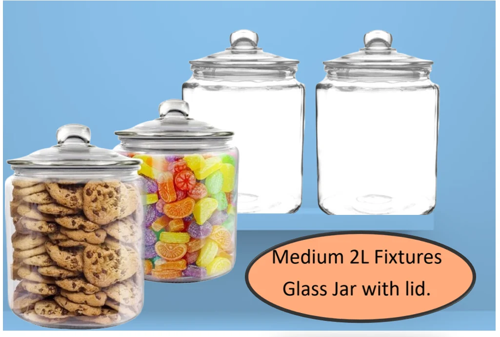 Fixtures Medium 2L Glass Jar with Air Tight lid for Biscuits, Sweets, Coffee, etc..