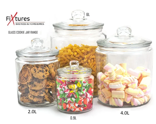 Fixtures Medium 2L Glass Jar with Air Tight lid for Biscuits, Sweets, Coffee, etc..