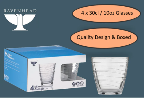 Ravenhead Essentials Set of 4 x 30cl/10oz, Swirl Mixer Glasses Gift Boxed - PACK (6)