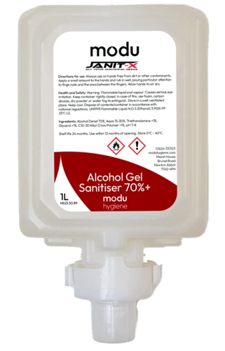 Janit-X MODU 1L Luxury >70% Alcohol Sanitiser Gel, Medical Grade Cartridges- Clear