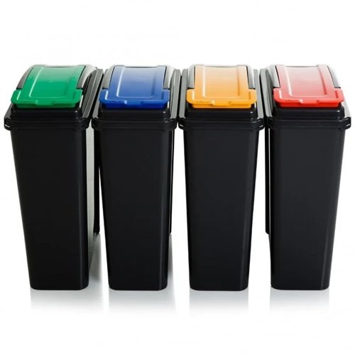 (COMBO) VFM Recycle It 25L Slimline Recycle It Waste Plastic Recycling Bin 4 Piece Set - Red/Blue/Ye