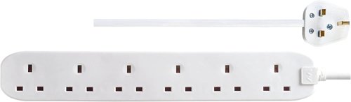 Masterplug Six Socket Extension Lead, 2 Metre, White