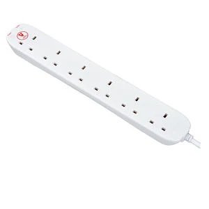 Masterplug Six Socket Power Surge Protected Extension Lead, 2 Metres, White