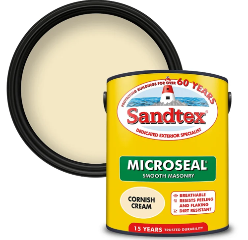 Sandtex Microseal Smooth Masonry Paint Cornish Cream 5 Litre