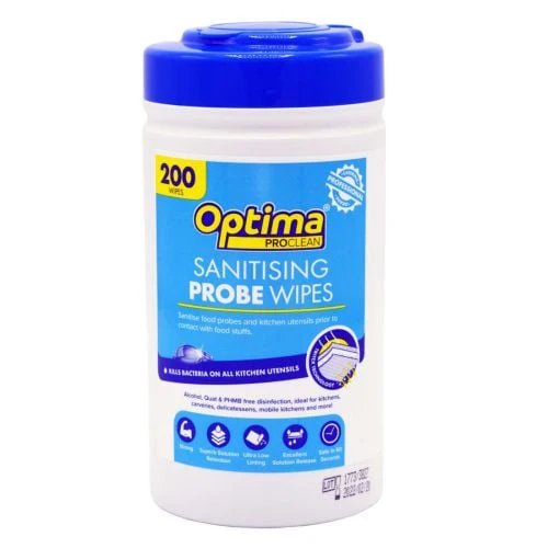 Optima Sanitising Food Probe Wipes for kitchen Utensils  (Tub of 200) - PACK (12)