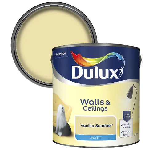 Dulux Walls & Ceilings Matt Emulsion Paint, Vanilla Sundae, 2.5 Litres