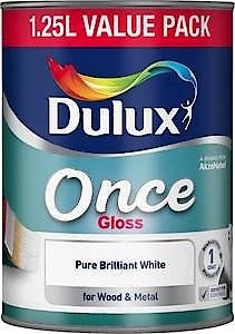 Dulux Once Gloss Paint For Wood And Metal - Pure Brilliant White 1.2 5 Litres