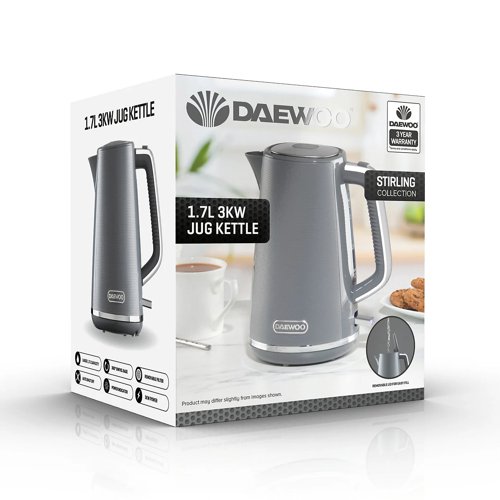 Daewoo Stirling Jug Kettle 1.7L Cordless Swivel Base 3KW Grey