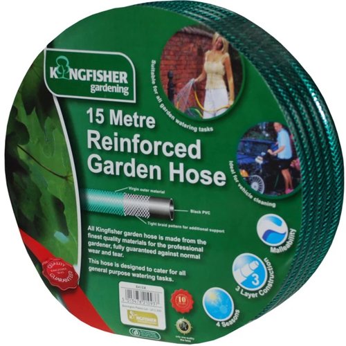 Kingfisher Garden Hose Reinforced Reel 15m Length 3 Layered Construction